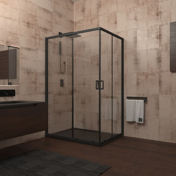 Душевой уголок Veconi Rovigo RV14-10080PR-01-19C1 100x80x195 ппрозрачное черный профиль интернет магазина сантехники Акванота