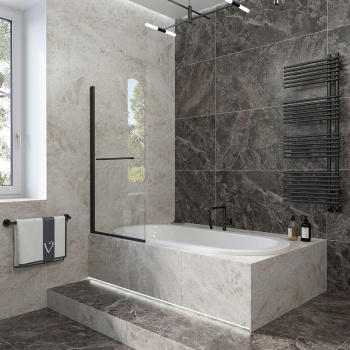 Шторка для ванной Veconi Palau PL81-80-01-19C1 80x150 стекло прозрачное профиль черный