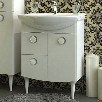 Тумба с раковиной Triton Лира 65 L, 1 дверь, 2 ящика, белая