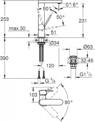 Смеситель для раковины Grohe Plus 23873003 купить по всей России