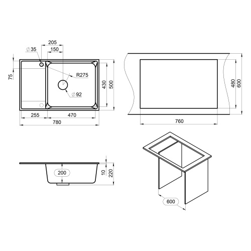 Мойка кухонная Point Этна 78 PN3012W белый