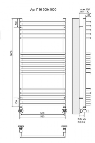 Полотенцесушитель водяной Terminus Арт П16 500х1000 4670078513380 с доставкой по Москве