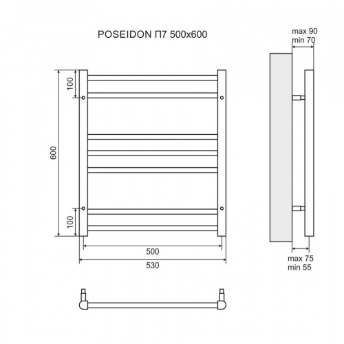 Полотенцесушитель Lemark Poseidon LM42607 П7 500x600 водяной с доставкой по Москве