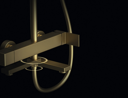 Душевая стойка Kaiser Cube 01582-3 Brushed gold, Душевые панели, Душевые системы, Стойки, Гарнитуры, лейки, тропический душ в Москве Тел.: +7 (968) 040-40-82
