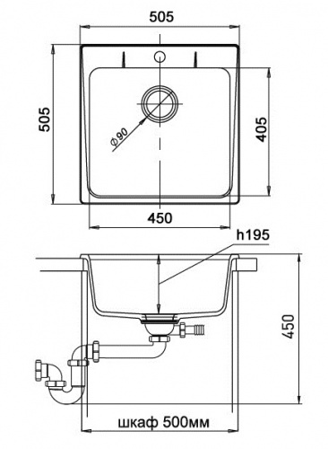 Мойка кухонная Ewigstein Gerd 50 51x51 шоколад