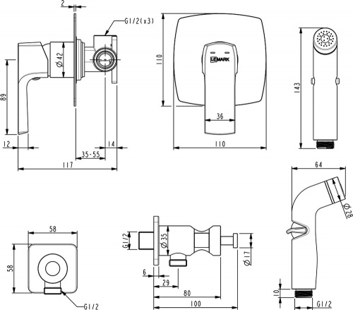 Гигиенический душ Lemark Ursus LM7219BL, черный, встраиваемый купить по всей России