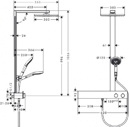 Душевая стойка Hansgrohe Raindance E Showerpipe 300 27363000, Душевые панели, Душевые системы, Стойки, Гарнитуры, лейки, тропический душ в Москве Тел.: +7 (968) 040-40-82