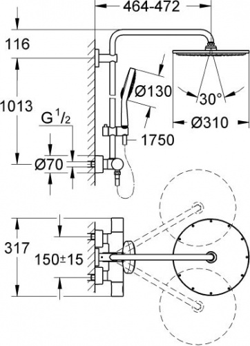 Душевая стойка Grohe Rainshower System 310 27968000, Душевые панели, Душевые системы, Стойки, Гарнитуры, лейки, тропический душ в Москве Тел.: +7 (968) 040-40-82