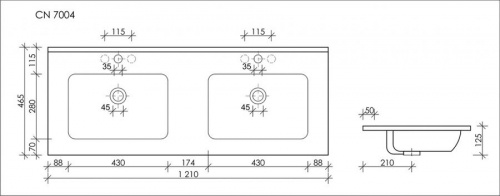 Двойная раковина Ceramica Nova Element CN7004 122,5x48x19 интернет магазина сантехники Акванота