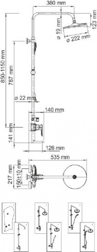 Душевая стойка Wasserkraft A16601 85/120x53,5 см, Душевые панели, Душевые системы, Стойки, Гарнитуры, лейки, тропический душ в Москве Тел.: +7 (968) 040-40-82