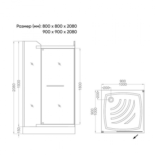 Душевой уголок Veconi Rovigo RV19-12080PR-02-19C1 120х80х195 рифленое интернет магазина сантехники Акванота