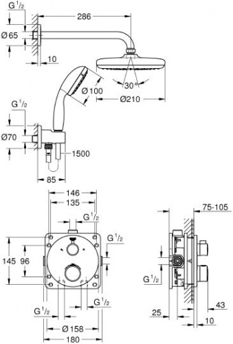 Душевой комплект Grohe Grohtherm 34727000, Душевые панели, Душевые системы, Душевые стойки, Гарнитуры, лейки, тропический душ в Москве Тел.: +7 (968) 040-40-82