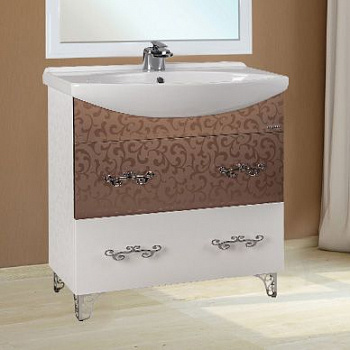 Тумба с раковиной Bellezza Маргарита 85 2 ящика белая/бронза