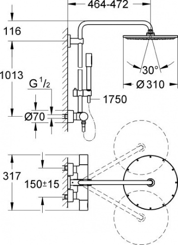 Душевая стойка Grohe Rainshower System 310 27966000, Душевые панели, Душевые системы, Стойки, Гарнитуры, лейки, тропический душ в Москве Тел.: +7 (968) 040-40-82