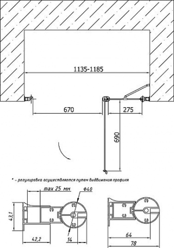 Душевая дверь в нишу Vegas Glass EP-F-1 115 07 01 R профиль матовый хром, стекло прозрачное интернет магазина сантехники Акванота