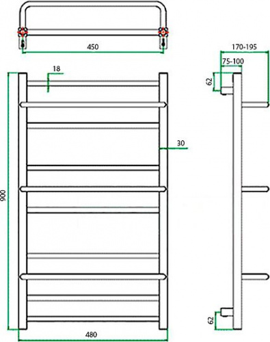 Полотенцесушитель водяной Grota Vista 48x90 с доставкой по Москве