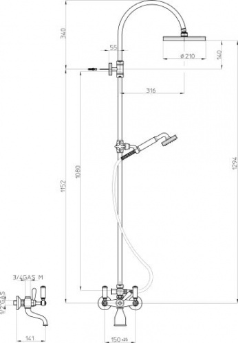 Душевая стойка Bossini Liberty L01203 BR, Душевые панели, Душевые системы, Стойки, Гарнитуры, лейки, тропический душ в Москве Тел.: +7 (968) 040-40-82
