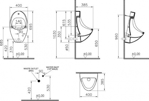 Писсуар VitrA Arkitekt 4106B003-5291 электронный датчик смыва