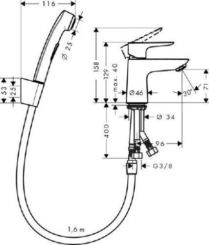 Смеситель для раковины Hansgrohe Talis E 71729000 с гигиеническим душем, с донным клапаном Push-Open купить по всей России