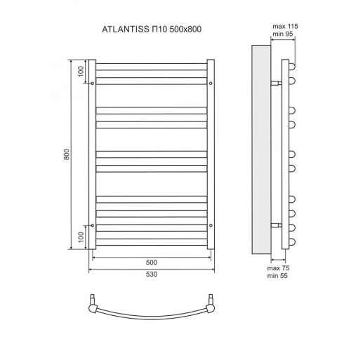 Полотенцесушитель Lemark Atlantiss П10 LM32810RBL 500x800, водяной черный с доставкой по Москве