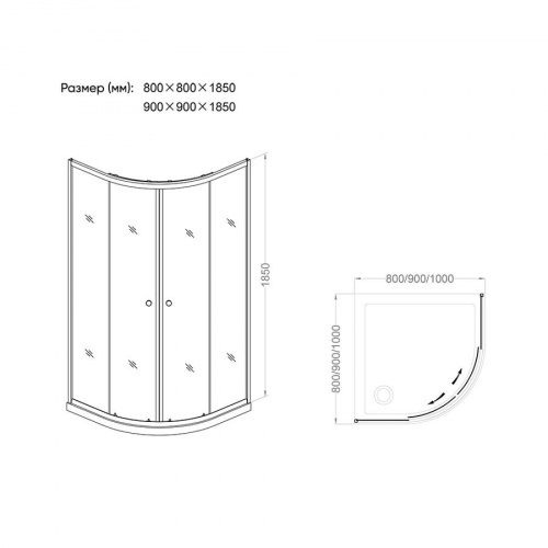 Душевой уголок Veconi Rovigo RV02-90PL-02-19C1 90x90x185 рифленое интернет магазина сантехники Акванота