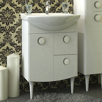 Тумба с раковиной Triton Лира 55 R, 1 дверь, 2 ящика, белая