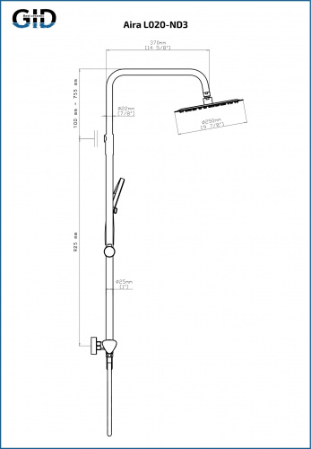 Душевая стойка GID Aira L020-CH-ND3 хром, Душевые панели, Душевые системы, Стойки, Гарнитуры, лейки, тропический душ в Москве Тел.: +7 (968) 040-40-82