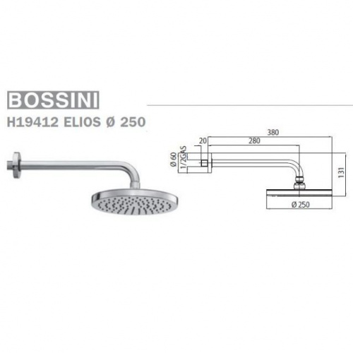 Верхний душ Bossini Elios H19412G.030 хром, Душевые панели, Душевые системы, Стойки, Гарнитуры, лейки, тропический душ в Москве Тел.: +7 (968) 040-40-82