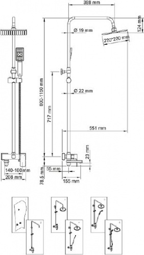 Душевая стойка Wasserkraft A17701 80/115x55,1 см, Душевые панели, Душевые системы, Стойки, Гарнитуры, лейки, тропический душ в Москве Тел.: +7 (968) 040-40-82