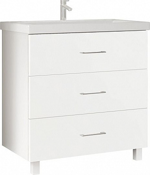 Тумба с раковиной Marka One Mix 70Н с 3 ящиками, белый глянец, ручки рейлинг