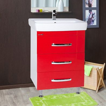 Тумба с раковиной Bellezza Рокко 80 красная напольная 3 ящика