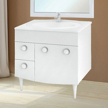 Тумба с раковиной Triton Лира 80 L, 2 двери, 2 ящика, белая