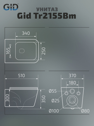 Подвесной унитаз GID Tr2155Bm безободковый черный матовый в интернет магазине сантехники Акванота в Москве Тел.: +7 (968) 040-40-82