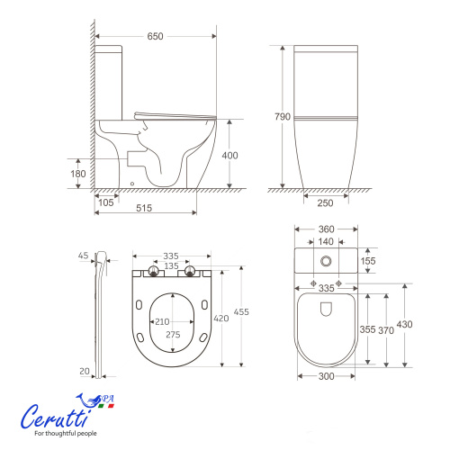 Унитаз напольный Сeruttispa Taddeo Tornado CT12035 безободковый 65x36x79 в интернет магазине сантехники Акванота в Москве Тел.: +7 (968) 040-40-82