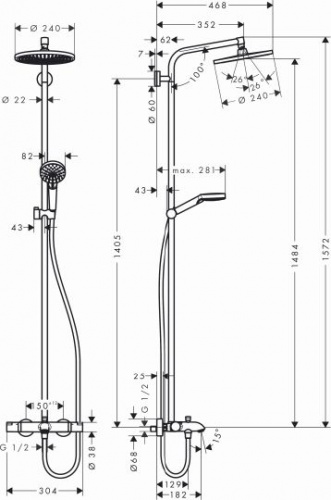 Душевая стойка Hansgrohe Crometta S 240 Showerpipe 27320000, Душевые панели, Душевые системы, Стойки, Гарнитуры, лейки, тропический душ в Москве Тел.: +7 (968) 040-40-82