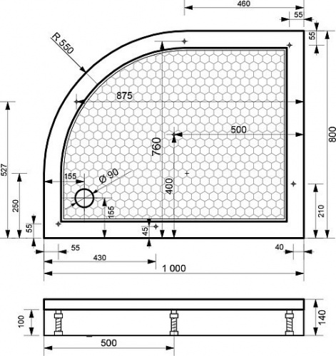 Поддон для душа Эстет Омега L 100x80 интернет магазина сантехники Акванота