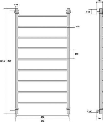 Полотенцесушитель водяной Energy Classic 120x60 с доставкой по Москве