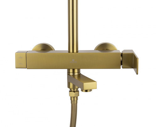 Душевая стойка Kaiser Cube 01582-3 Brushed gold, Душевые панели, Душевые системы, Стойки, Гарнитуры, лейки, тропический душ в Москве Тел.: +7 (968) 040-40-82