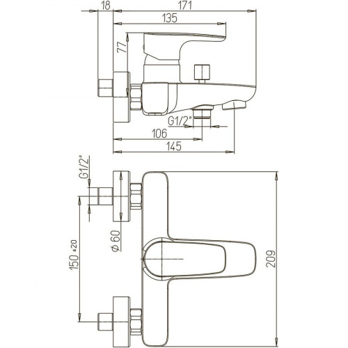 Смеситель для ванны Paini Parallel 47CR111LMKM купить по всей России
